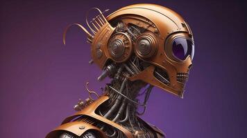 a robot isolated on purple background. Robot concept. photo