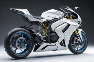 a white super sports motorcycle on a gray background. generative ai photo