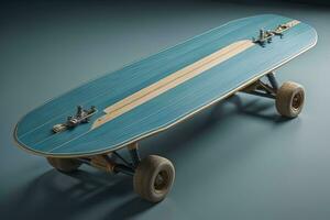 a skateboard on a blue background with copy space. generative ai photo