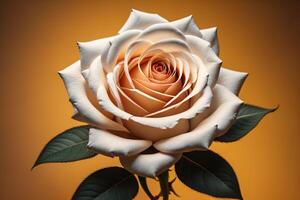 beautiful white rose on a yellow background, close-up. generative ai photo