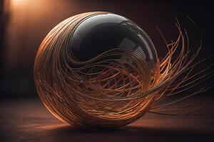 abstract sphere with wire and light in the dark. generative ai photo