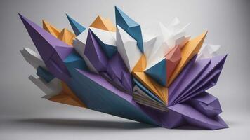 colorful origami paper planes on gray background. generative ai photo