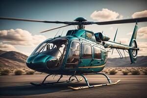 helicopter on the road in the desert. photo