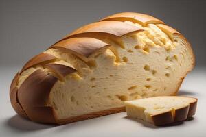 loaf of bread with butter and chocolate on a white background. photo