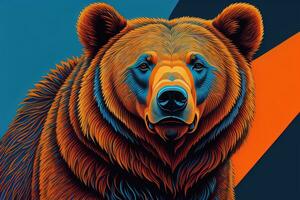 illustration of a bear in the style of pop art on a colored background. generative ai photo