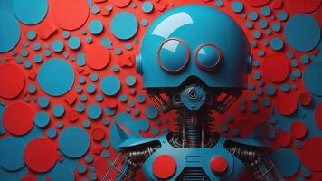 robot on blue background with red and blue circles. generative ai photo