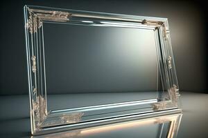 Glass picture frame on a solid color background. ai generative photo