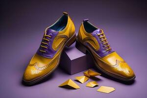 Men's shoes on a solid colour background. Studio shot. ai generative photo
