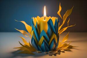 Creative burning candle on a wooden background. ai generative photo