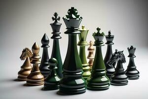 diferente ajedrez pedazo en un sólido color antecedentes. ai generativo foto