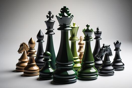 Different chess piece on a solid color background. ai generative photo