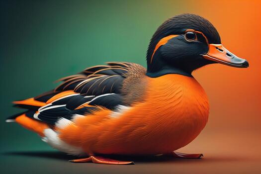 Beautiful duck on a solid color background. ai generative photo