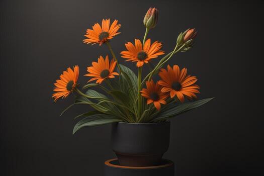 Flowers in a pot on a solid color background. ai generative photo