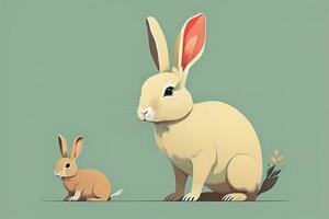 Vector illustration of a cute white rabbit sitting on a gray background. ai generative photo