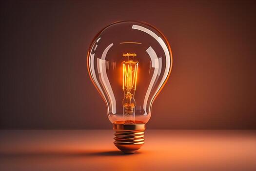 Glowing glass light bulb on dark background. ai generative photo
