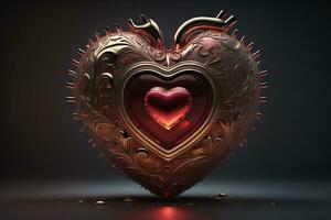 Red heart on dark background. Vintage style. ai generative photo