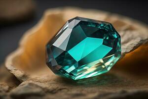 Brilliant multicolored sapphire on a surface. ai generative photo