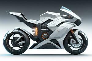 a white super sports motorcycle on a gray background. ai generative photo