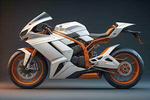 a white super sports motorcycle on a gray background. ai generative photo