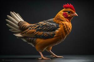 Colorful chicken on a solid color background, studio photo. ai generative photo