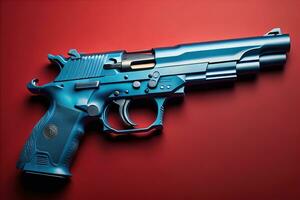 Semi-automatic handgun on a solid color background. Close-up. ai generative photo