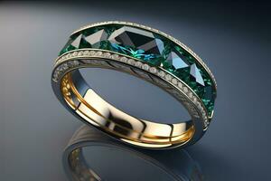 Wedding ring with diamonds on a solid color background. Jewelry. ai generative photo
