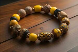 Jewelry Bracelet with precious stones on a gray background. Studio shot. ai generative photo