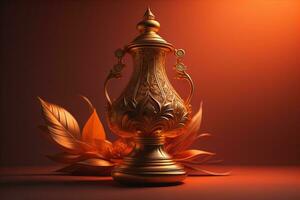 a vintage oriental vase on a solid color background. ai generative photo