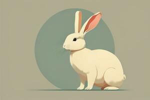 Vector illustration of a cute white rabbit sitting on a gray background. ai generative photo