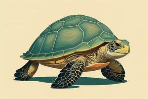 ilustración de un Tortuga en un verde antecedentes en dibujos animados estilo. ai generativo foto