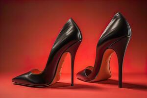 High heel women shoes on a solid colour background. ai generative photo