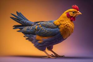 Colorful chicken on a solid color background, studio photo. ai generative photo