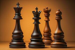 Different chess piece on a solid color background. ai generative photo