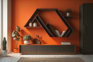 Bookshelf in scandinavian interior. ai generative photo