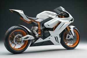 a white super sports motorcycle on a gray background. ai generative photo