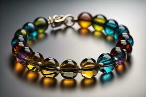 Bracelet with colorful stones on a black background close-up. ai generative photo