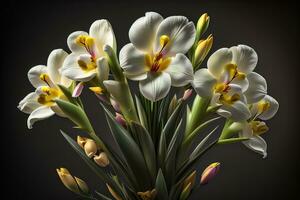 bouquet of white lilies on a solid color background. ai generative photo