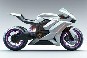 a white super sports motorcycle on a gray background. ai generative photo