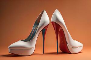 High heel women shoes on a solid colour background. ai generative photo