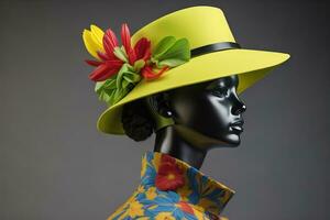 Stylish female hat on mannequin. ai generative photo