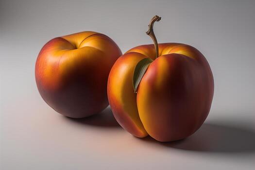 Ripe red peach on a solid color background. ai generative photo