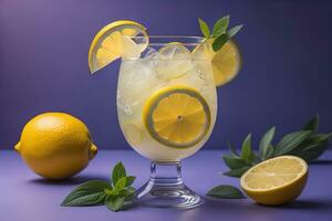 Glass of lemonade with fresh lemons. ai generative photo