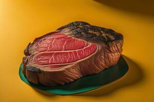 Raw beef sirloin steak with ingredients for cooking on wooden background. ai generative photo