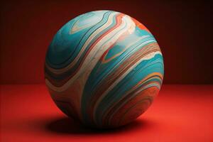 Colorful marble ball on a solid colour background. Close-up. ai generative photo