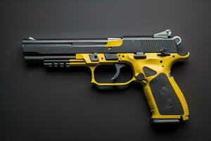 Semi-automatic handgun on a solid color background. Close-up. ai generative photo