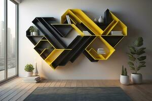 Bookshelf in scandinavian interior. ai generative photo