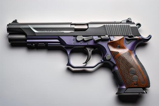 semiautomático pistola en un sólido color antecedentes. de cerca. ai generativo foto