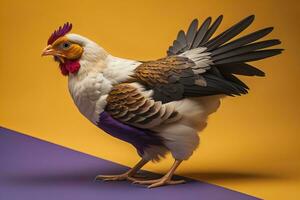 Colorful chicken on a solid color background, studio photo. ai generative photo