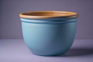 Empty ceramic pot on solid color background. Minimalistic design. ai generative photo