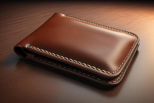 A leather wallet on a wooden background. ai generative photo